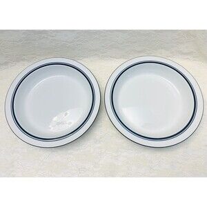 (2) DANSK BISTRO Christianhavn Blue Rimmed Soup Bowls stripes